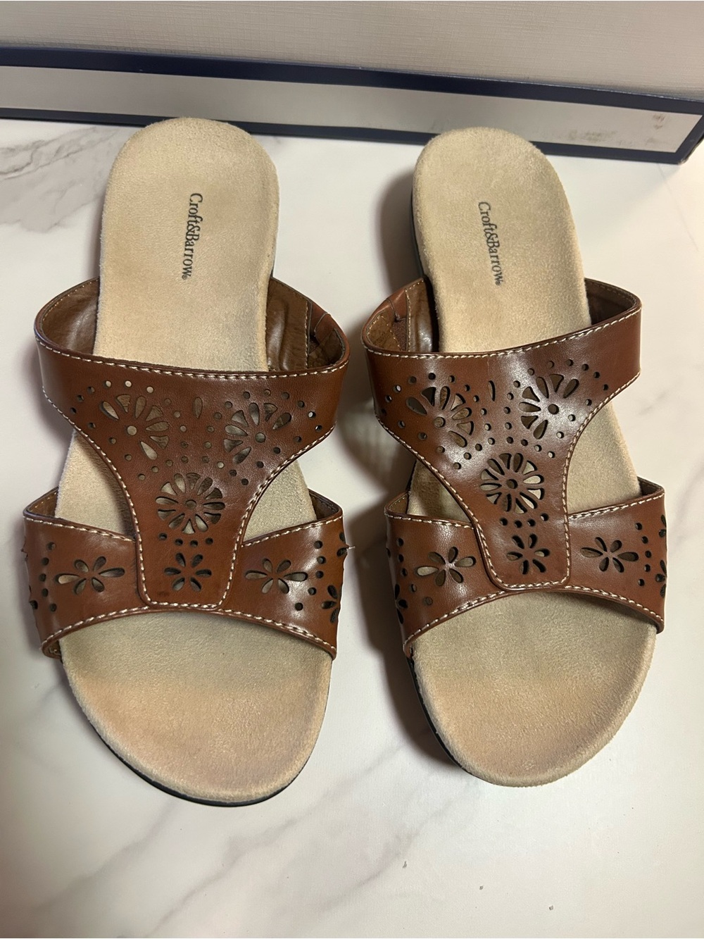 croft & barrow Brown Perforated Slide Sandals - Women